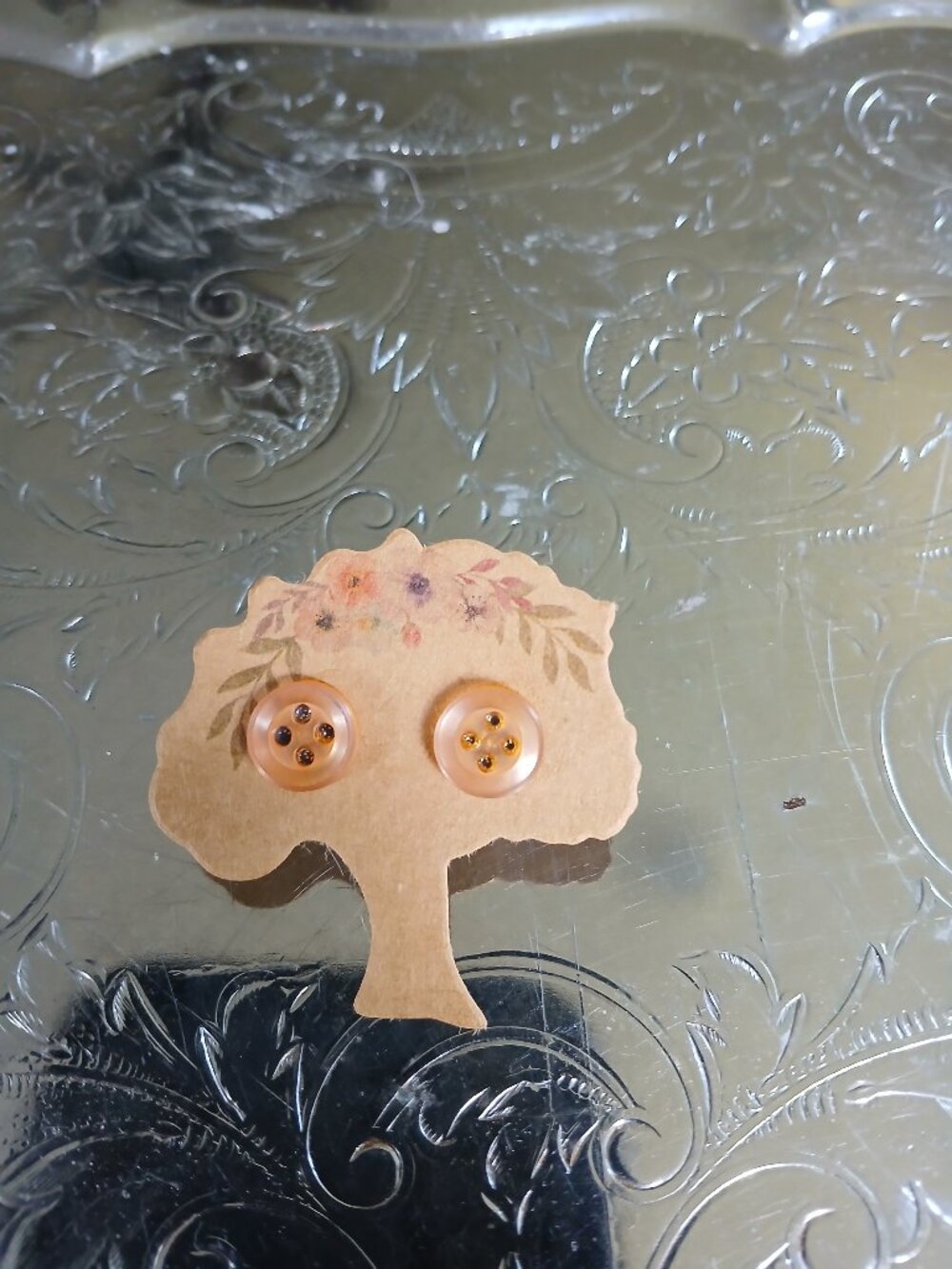 Light Orange Vintage Button Earrings